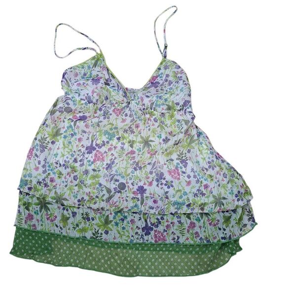 Zara Women's Sleeveless Green Floral Y2k Babydoll Coquette Top Sz Small - Picture 4 of 8